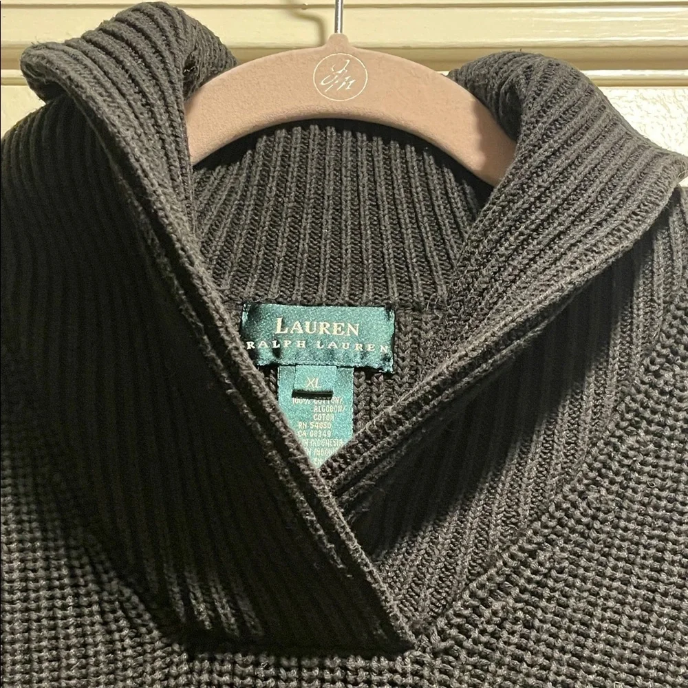 Lauren Ralph Lauren Black Shawl Collar Stiff Ribbed Knit Pullover Sweater